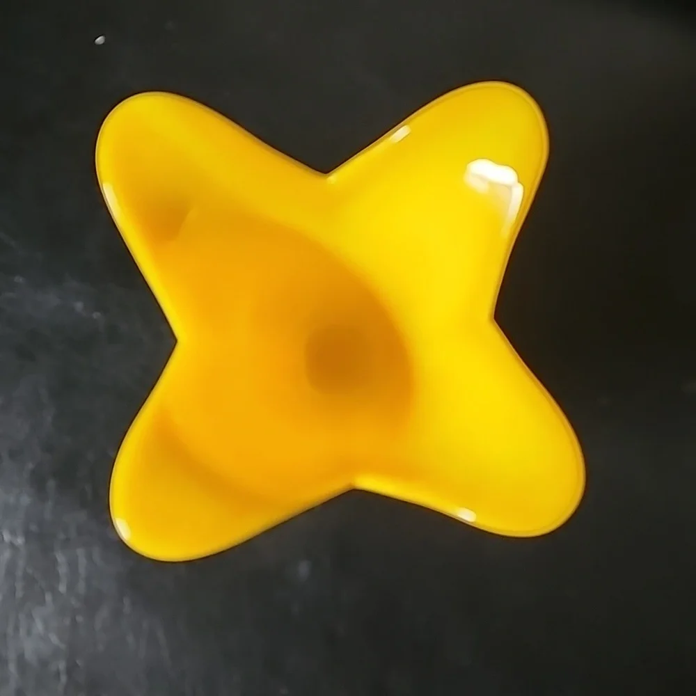 Vintage Yellow Satin Glass 4 Petal Flower Vase Makeup Bowl Candy Dish - Picture 4 of 6